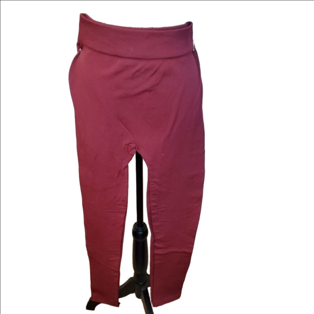 Love Charm Maroon Fleece Lined Leggings Medium Large - Picture 2 of 4